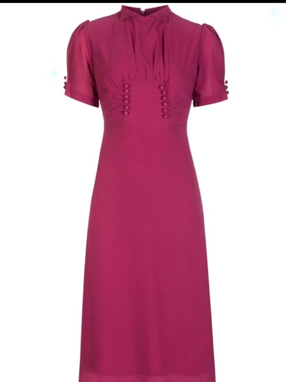 Lindy Bop Deep Pink Vintage Inspired Midi Dress Large High Neck Button Detail